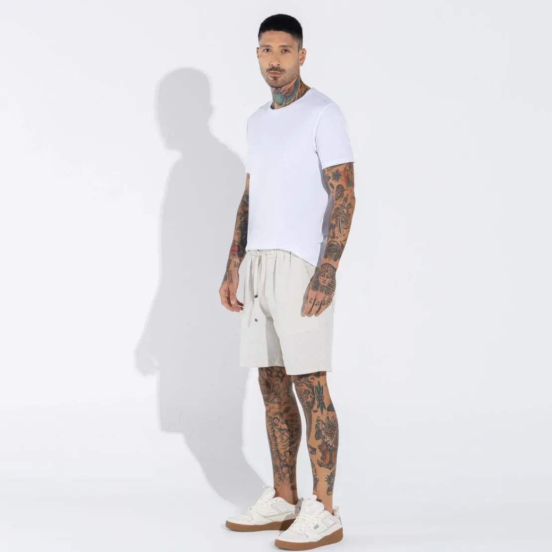 Calças E Bermudas>Basico.com Bermuda Algodão Eco Masculina - Bege Areia