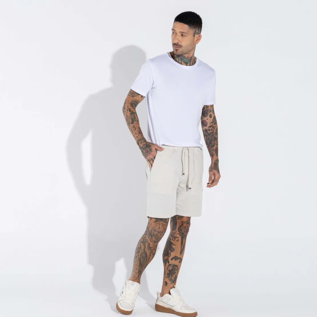 Calças E Bermudas>Basico.com Bermuda Algodão Eco Masculina - Bege Areia