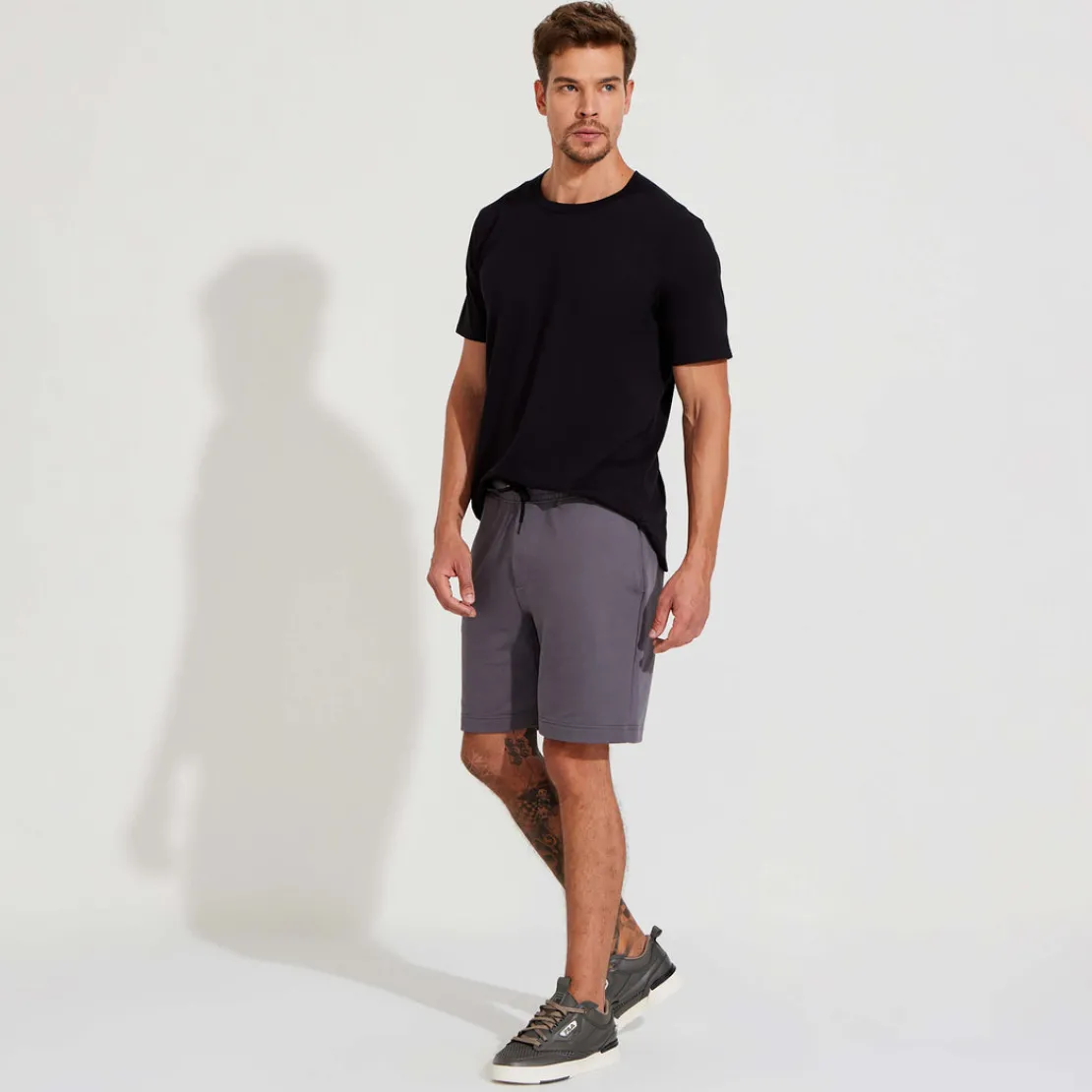Calças E Bermudas>Basico.com Bermuda Amarração Masculina - Cinza Granito