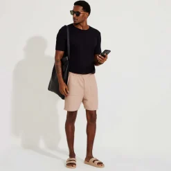 Linho | Calças E Bermudas>Basico.com Bermuda Blend Linho Masculina - Bege Amêndoa