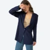 Linho | Feminino>Basico.com Blazer Linho com Viscose Amplo Feminino - Azul Marinho