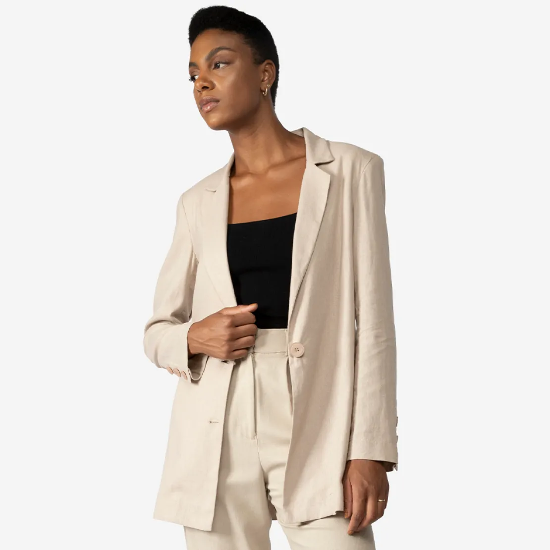 Linho>Basico.com Blazer Linho com Viscose Amplo Feminino - Bege