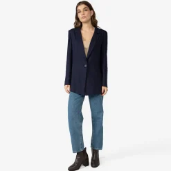 Linho | Feminino>Basico.com Blazer Linho com Viscose Amplo Feminino - Azul Marinho