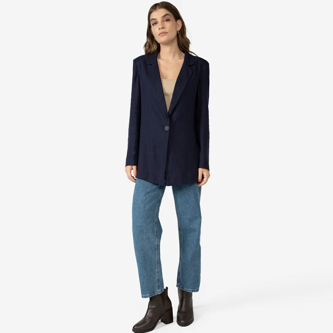Linho | Feminino>Basico.com Blazer Linho com Viscose Amplo Feminino - Azul Marinho