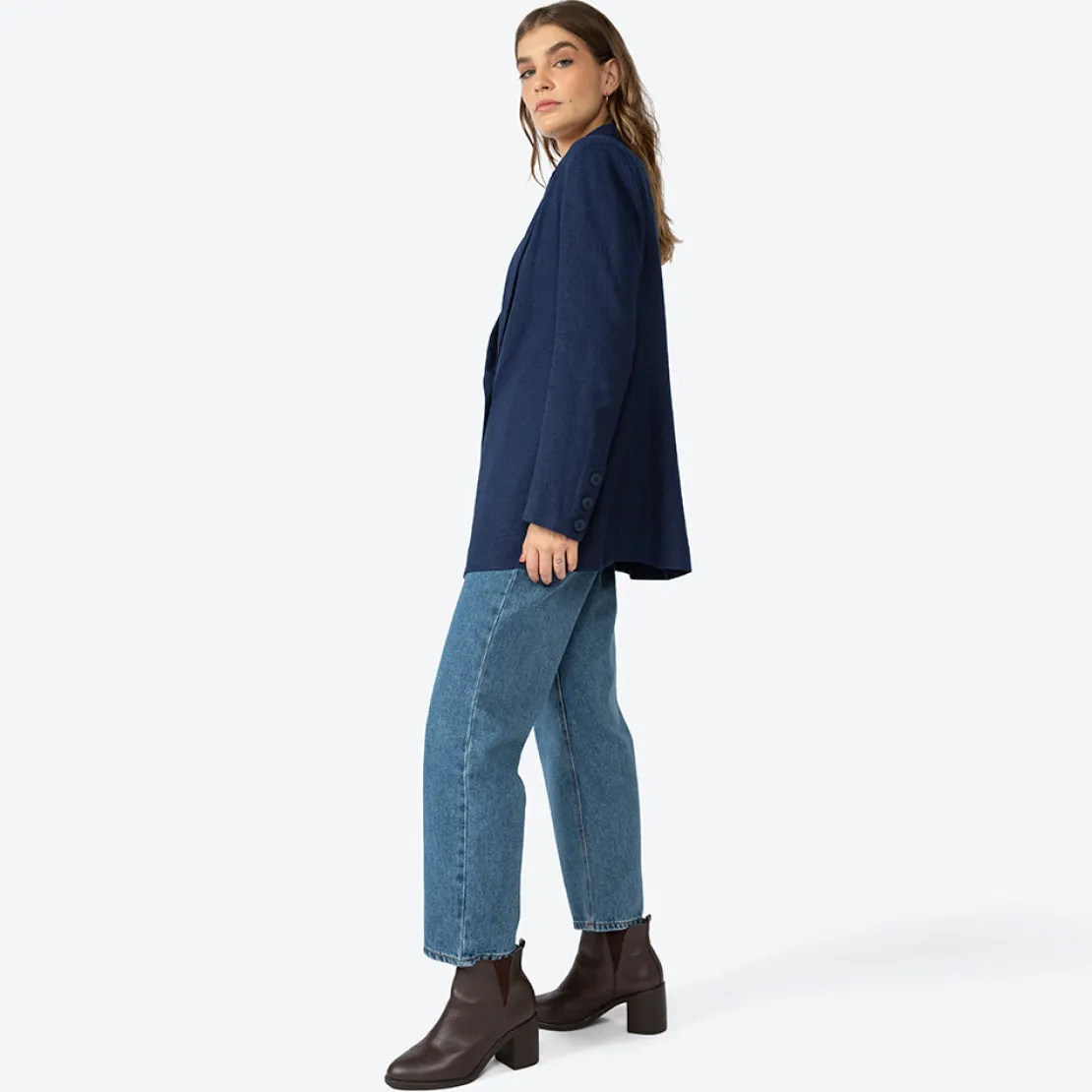 Linho | Feminino>Basico.com Blazer Linho com Viscose Amplo Feminino - Azul Marinho