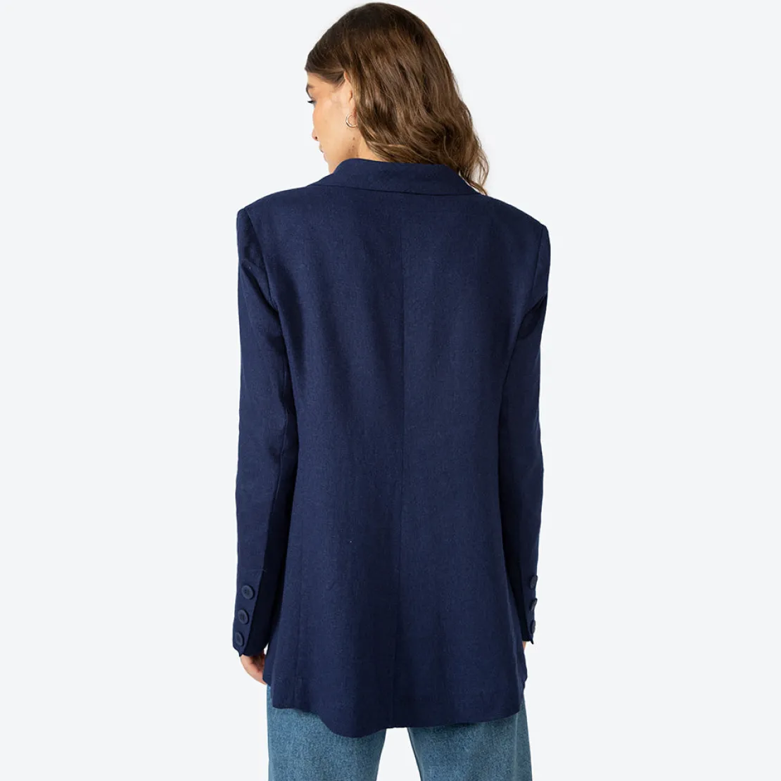 Linho | Feminino>Basico.com Blazer Linho com Viscose Amplo Feminino - Azul Marinho