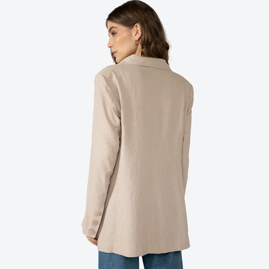 Linho>Basico.com Blazer Linho com Viscose Amplo Feminino - Bege