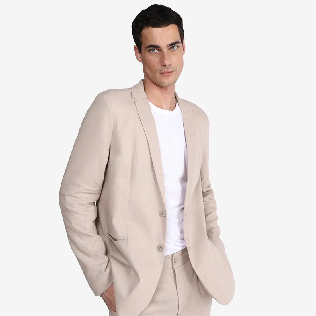 Linho>Basico.com Blazer Linho Masculino - Bege Natural