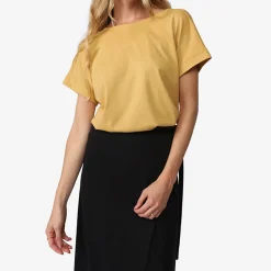 Blusas E Casacos>Basico.com Blusa Algodão Ultraleve Decote Costas Feminina - Amarelo Mel