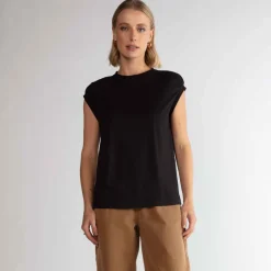 Blusas E Casacos | Camisetas>Basico.com Blusa Algodão Ultraleve Franzida Feminina - Preto