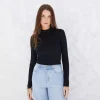 Blusas E Casacos | Viscose>Basico.com Blusa Canelada Viscose Gola Alta Feminina - Preto