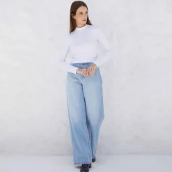 Blusas E Casacos | Viscose>Basico.com Blusa Canelada Viscose Gola Alta Feminina - Branco