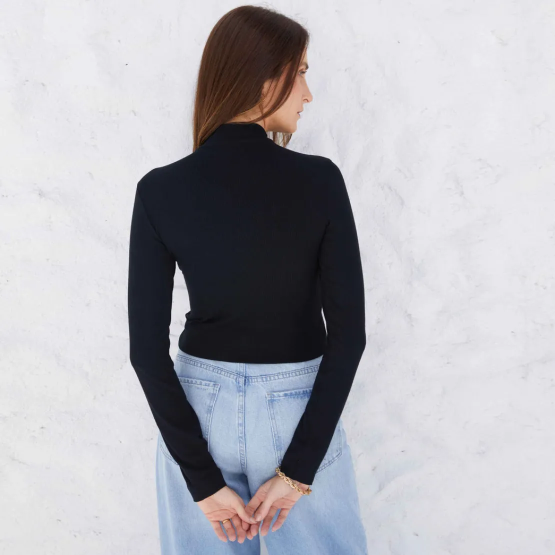 Blusas E Casacos | Viscose>Basico.com Blusa Canelada Viscose Gola Alta Feminina - Preto