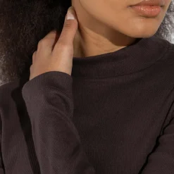 Blusas E Casacos | Blusas>Basico.com Blusa Canelado Algodão Gola Alta Feminina - Marrom