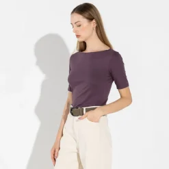 Blusas E Casacos | Blusas>Basico.com Blusa Cotton Pima Decote Canoa Feminina | Life Collection - Roxo Ameix