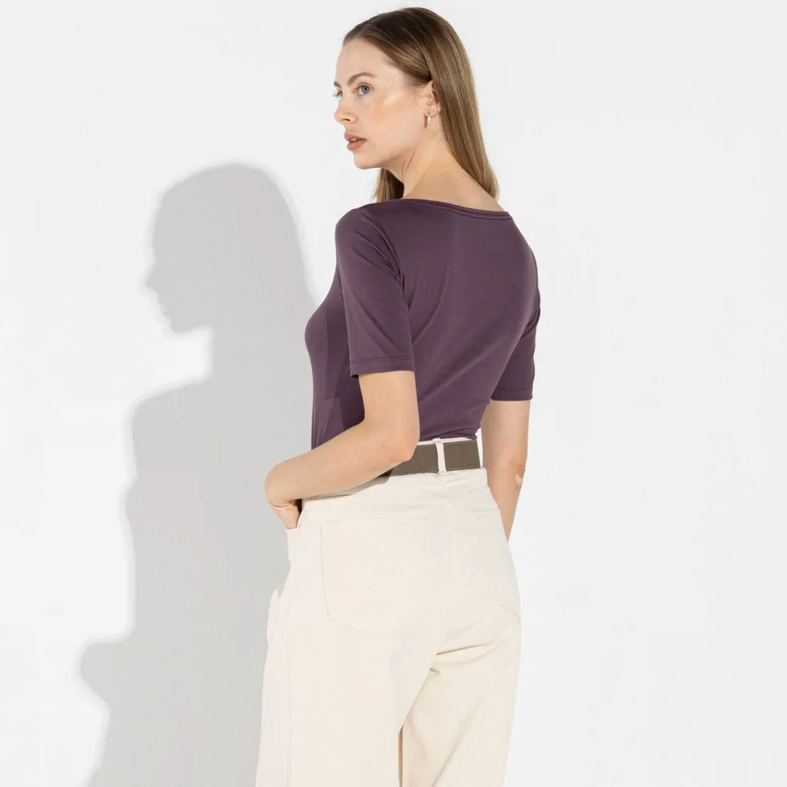 Blusas E Casacos | Blusas>Basico.com Blusa Cotton Pima Decote Canoa Feminina | Life Collection - Roxo Ameix