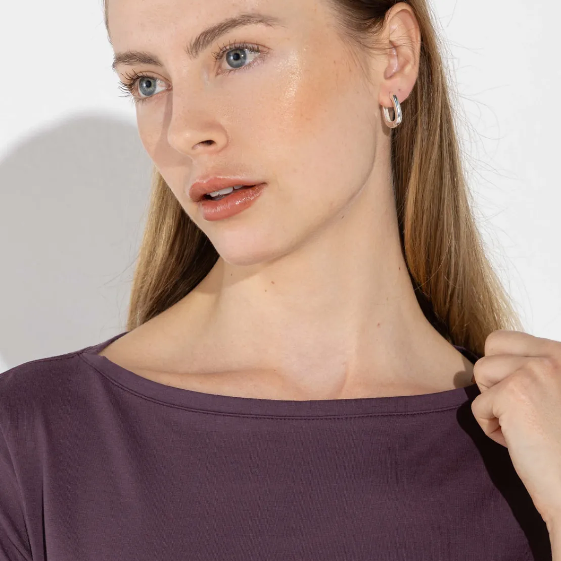 Blusas E Casacos | Blusas>Basico.com Blusa Cotton Pima Decote Canoa Feminina | Life Collection - Roxo Ameix