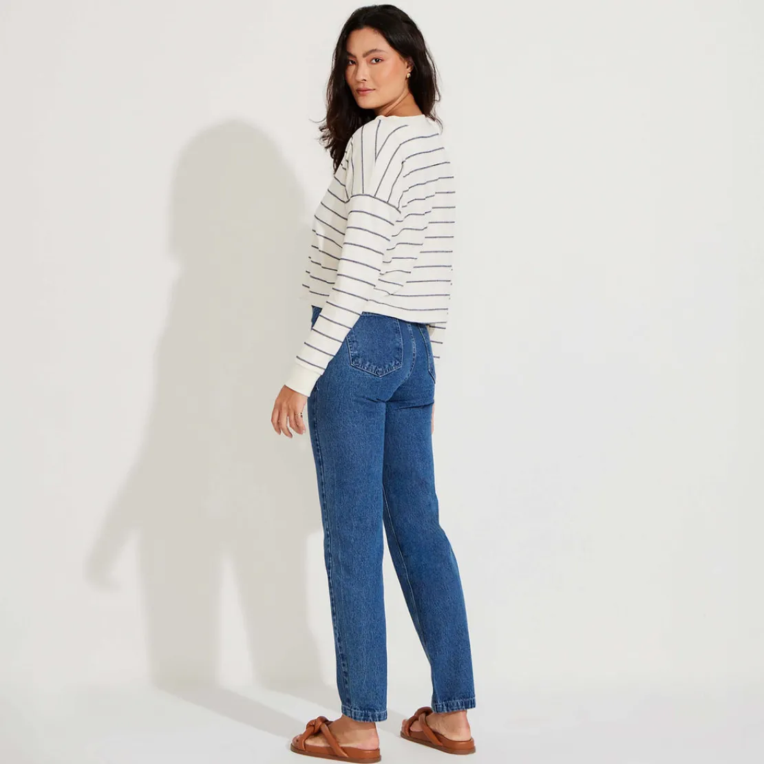 Jaquetas E Casacos>Basico.com Blusa Listras Manga Longa Feminina - Natural