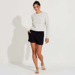 Blusas E Casacos | Jaquetas E Casacos>Basico.com Blusa Listras Manga Longa - Natural