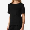 Blusas E Casacos>Basico.com Blusa Malha Estruturada Decote Canoa Feminina - Preto