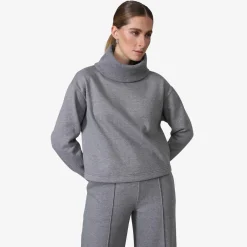 Blusas E Casacos | Moletons>Basico.com Blusa Moletom Flanelado Gola Rolê Feminina - Mescla Escuro