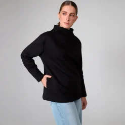 Blusas E Casacos | Moletons>Basico.com Blusa Moletom Flanelado Gola Transpasse Feminina - Preto