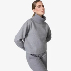Blusas E Casacos | Moletons>Basico.com Blusa Moletom Flanelado Gola Rolê Feminina - Mescla Escuro