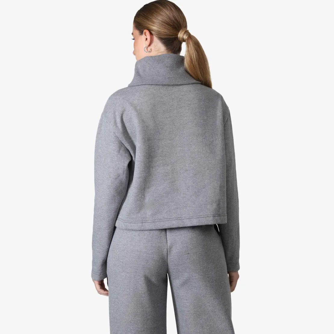 Blusas E Casacos | Moletons>Basico.com Blusa Moletom Flanelado Gola Rolê Feminina - Mescla Escuro