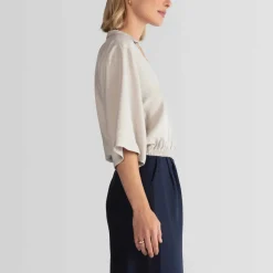 Blusas E Casacos | Viscose>Basico.com Blusa Viscose Manga 3/4 - Bege Claro