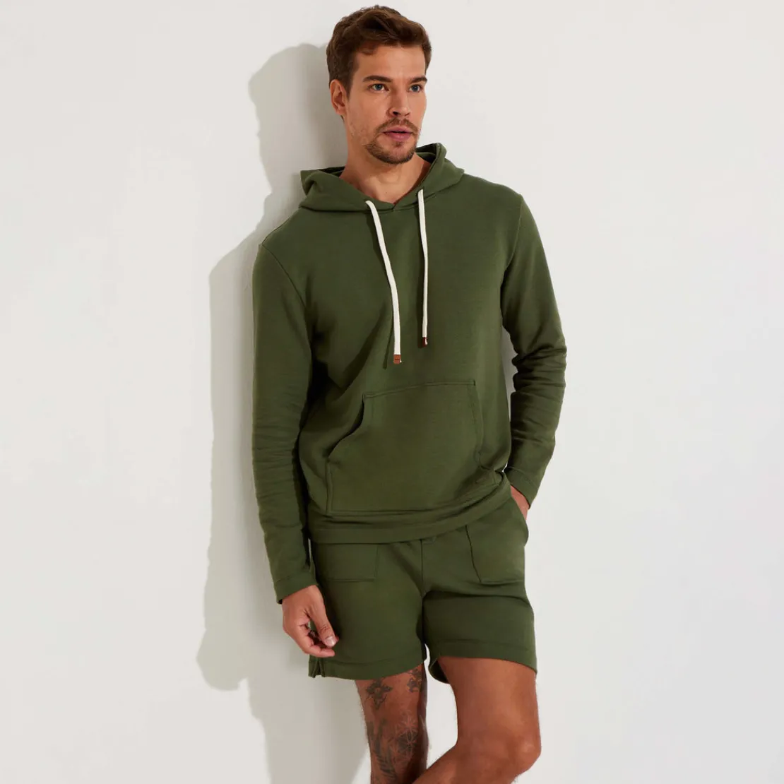 Linho | Jaquetas E Casacos>Basico.com Blusão Moletinho Stretch Linho Masculino - Verde Figo