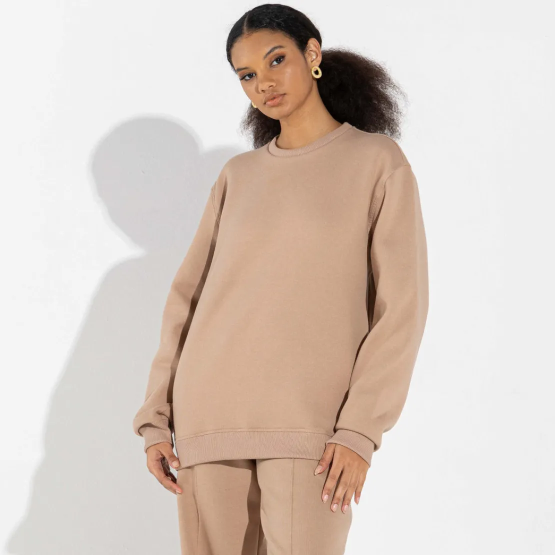 Blusas E Casacos | Moletons>Basico.com Blusão Moletom Flanelado - Bege Camel
