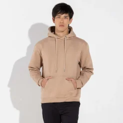 Moletons | Moletons>Basico.com Blusão Moletom Flanelado Capuz - Bege Camel