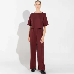 Calças | Calças>Basico.com Calça Dense Viscose Feminina - Bordô