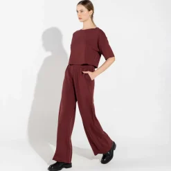 Calças | Calças>Basico.com Calça Dense Viscose Feminina - Bordô