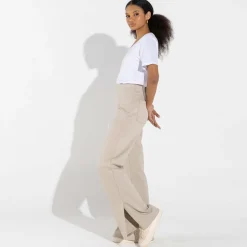 Calças | Calças>Basico.com Calça Fenda Lateral Feminina - Bege Aveia