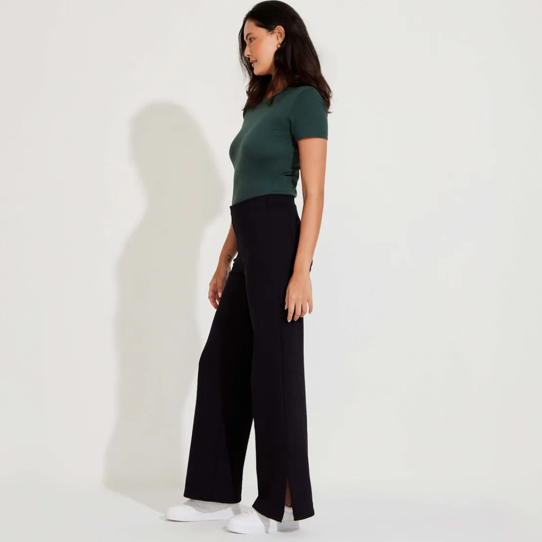 Calças | Feminino>Basico.com Calça Fenda Lateral Feminina - Preto