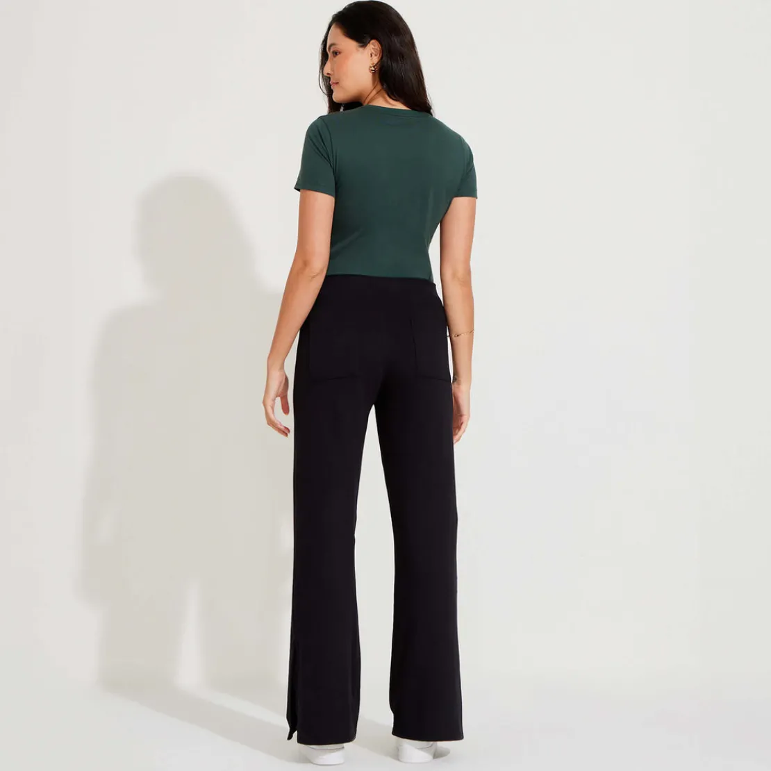 Calças | Feminino>Basico.com Calça Fenda Lateral Feminina - Preto