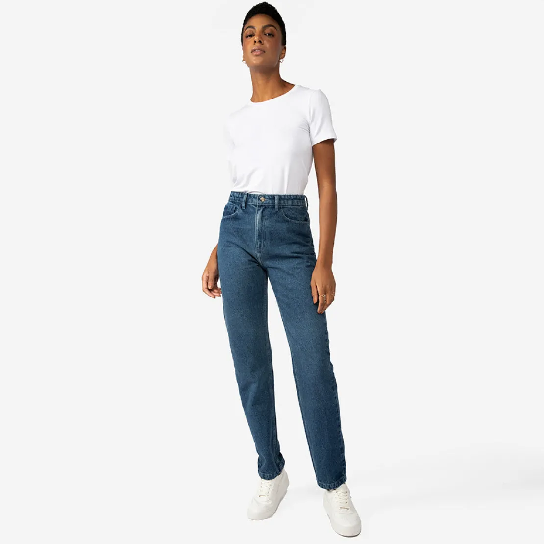 Calças | Jeans>Basico.com Calça Jeans Reta Feminina - Azul Jeans Médio