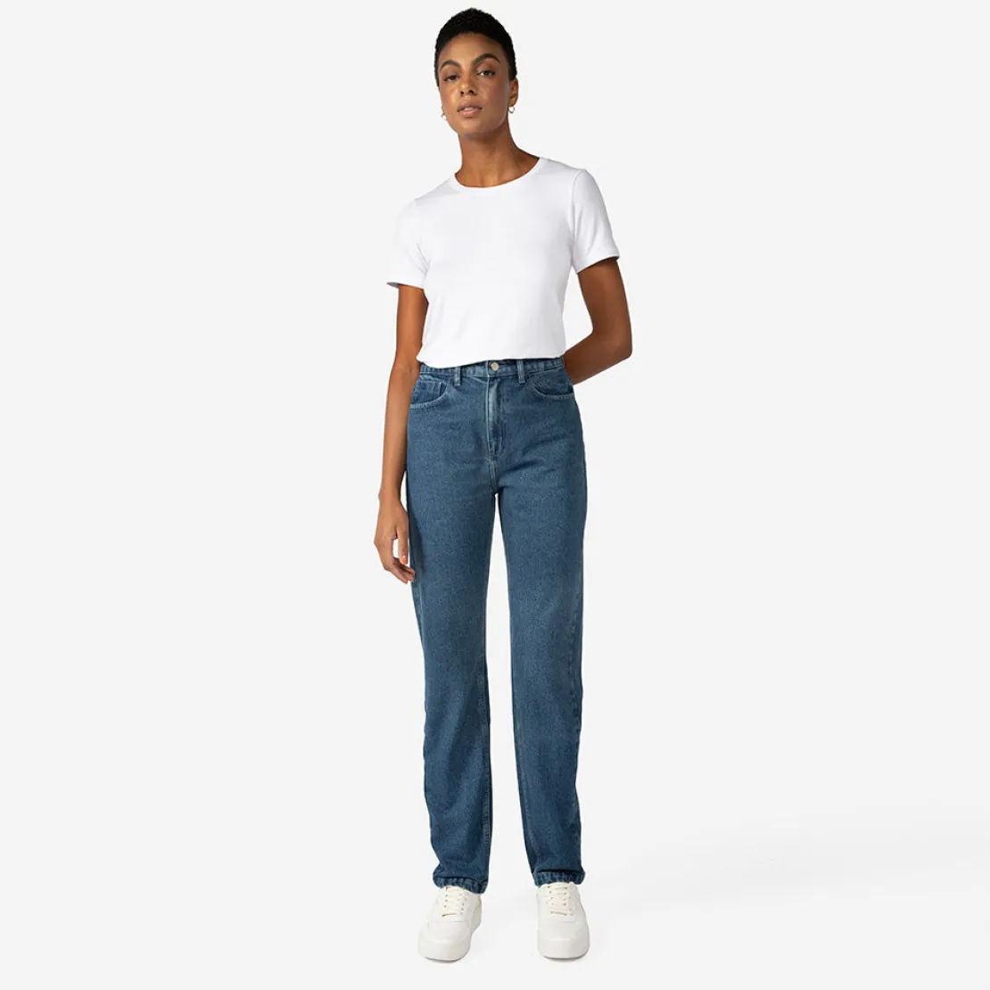 Calças | Jeans>Basico.com Calça Jeans Reta Feminina - Azul Jeans Médio