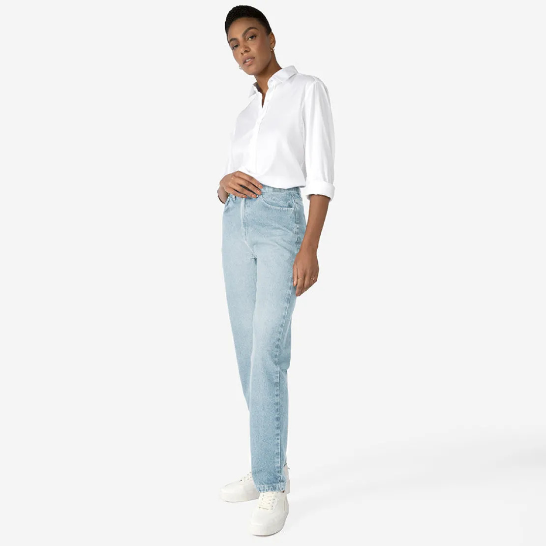 Calças | Jeans>Basico.com Calça Jeans Reta Feminina - Azul Jeans Claro