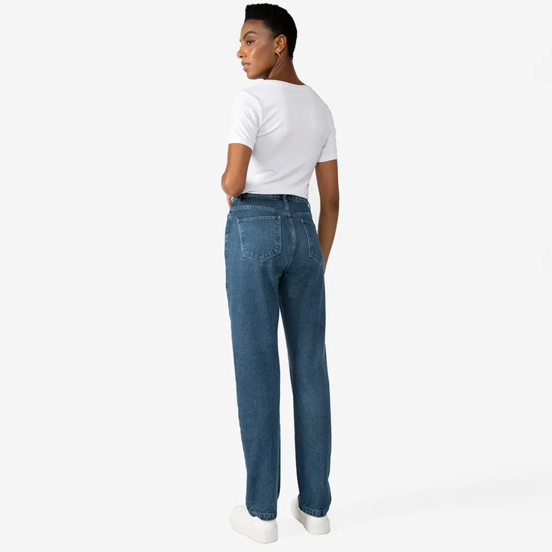 Calças | Jeans>Basico.com Calça Jeans Reta Feminina - Azul Jeans Médio