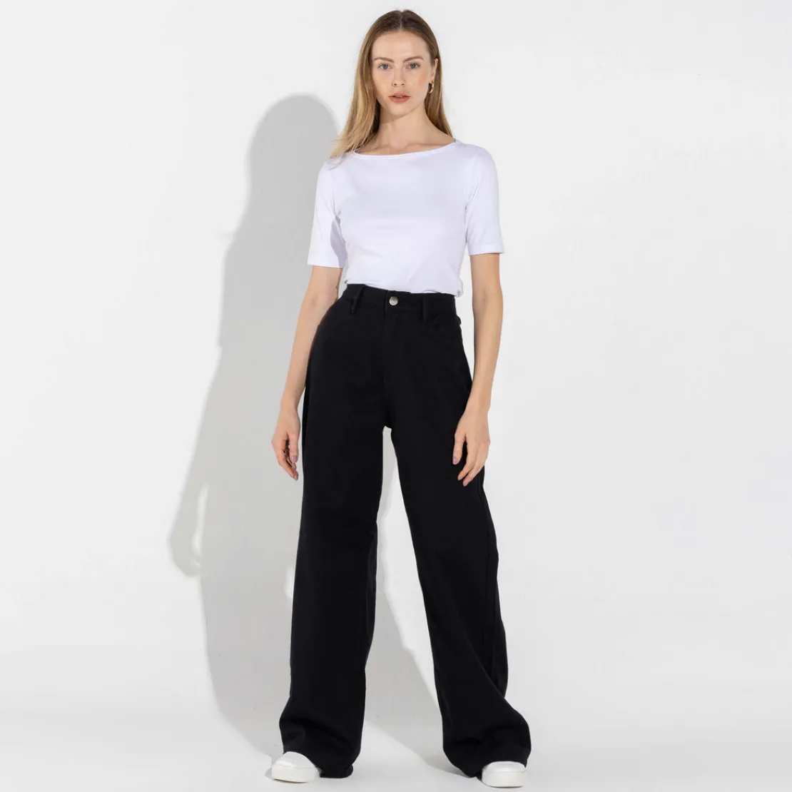 Calças | Jeans>Basico.com Calça Jeans Wide Feminina - Preto