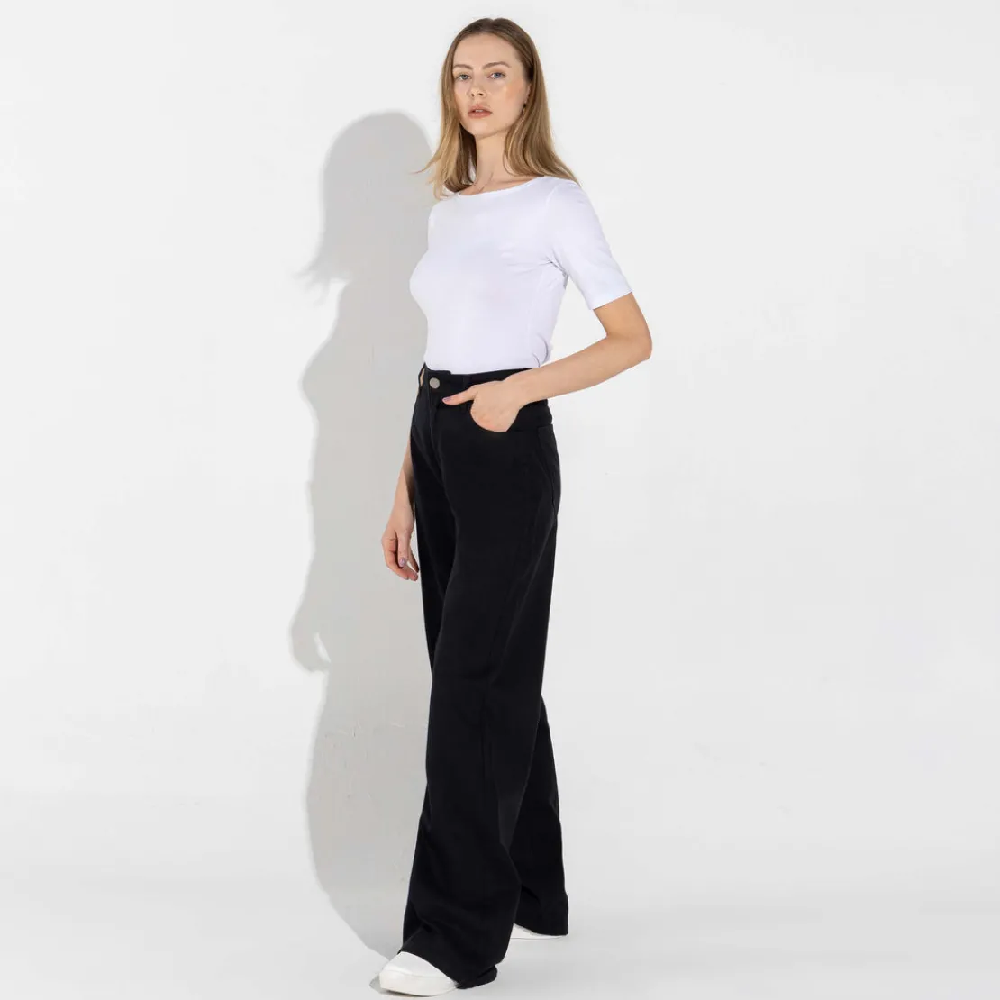 Calças | Jeans>Basico.com Calça Jeans Wide Feminina - Preto