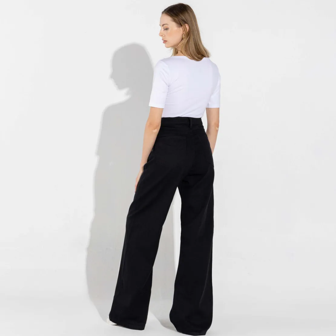 Calças | Jeans>Basico.com Calça Jeans Wide Feminina - Preto
