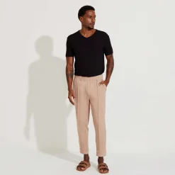 Calças | Linho>Basico.com Calça Jogger Moletinho Strech Linho Unissex - Bege Amêndoa