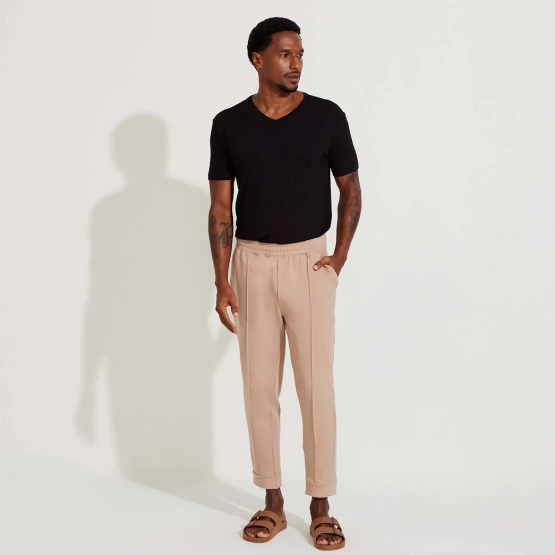Calças | Linho>Basico.com Calça Jogger Moletinho Strech Linho Unissex - Bege Amêndoa