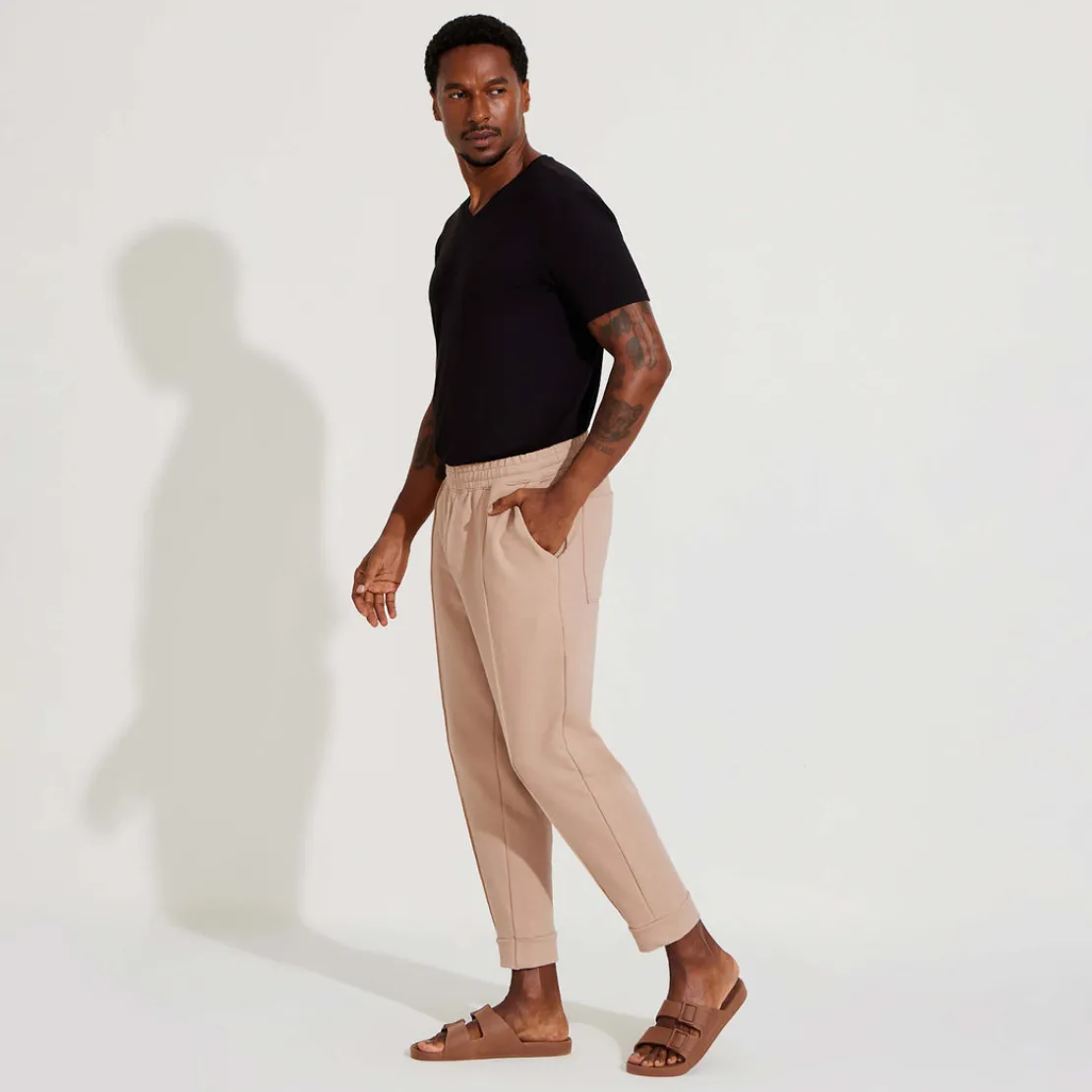 Calças | Linho>Basico.com Calça Jogger Moletinho Strech Linho Unissex - Bege Amêndoa