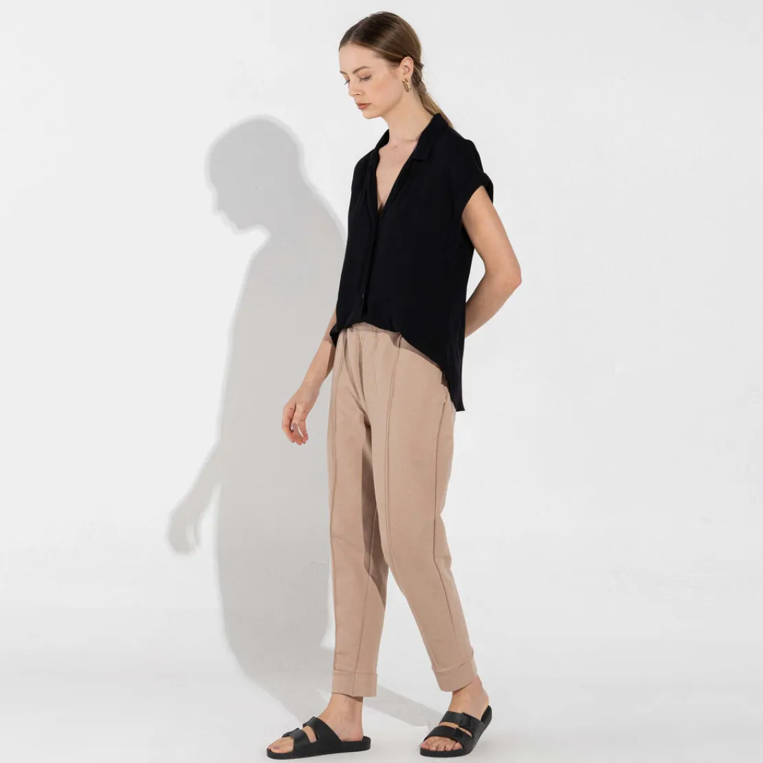 Calças | Linho>Basico.com Calça Jogger Moletinho Strech Linho Unissex - Bege Amêndoa
