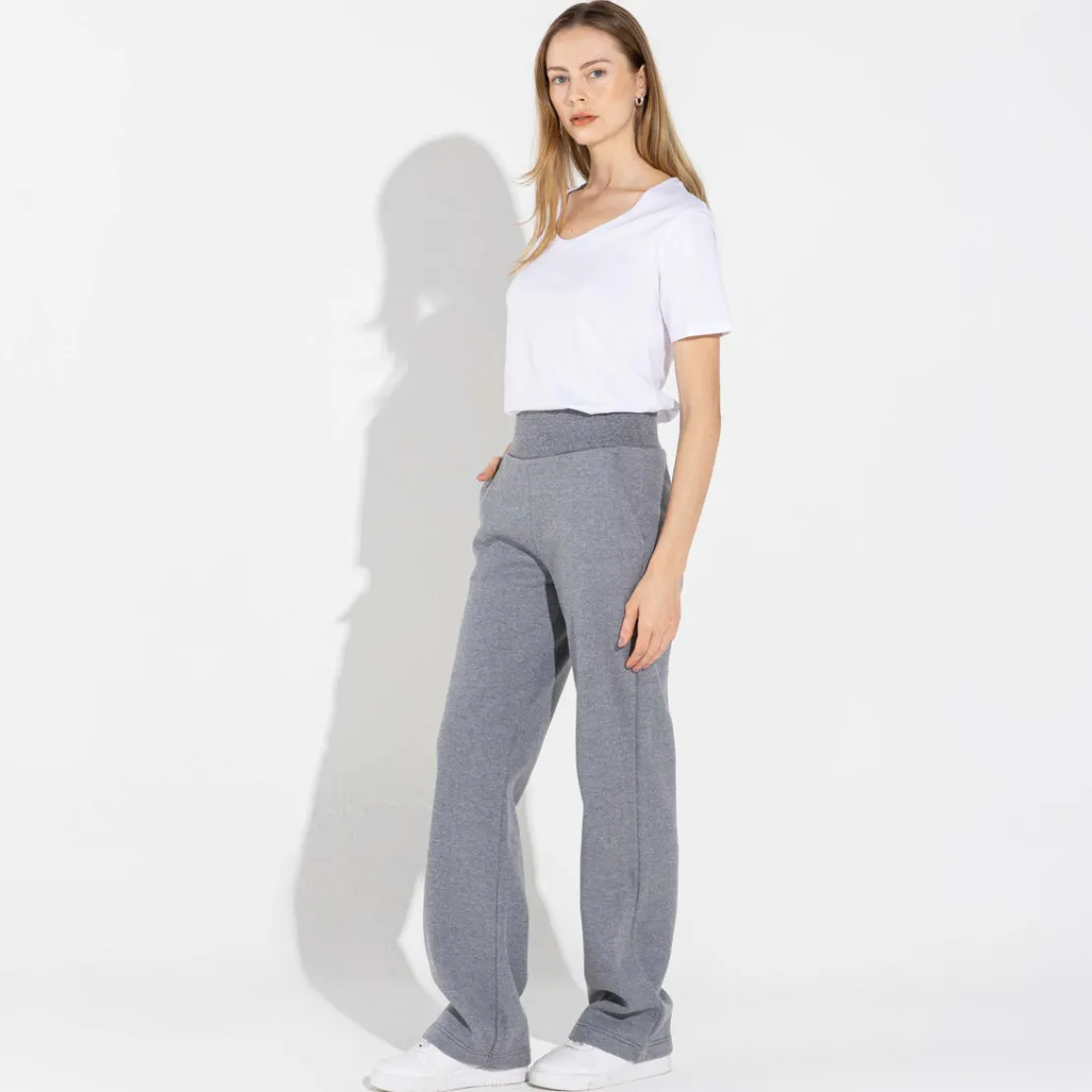 Moletons | Moletons>Basico.com Calça Reta Moletom Flanelado Feminina - Mescla Escuro