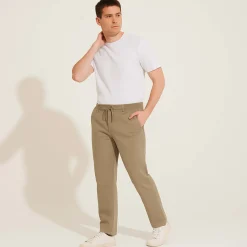 Calças | Calças E Bermudas>Basico.com Calça Sarja Amarração Masculina - Bege Taupe